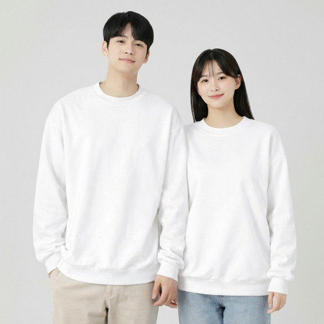 언헤브 남녀공용 솔리드 맨투맨