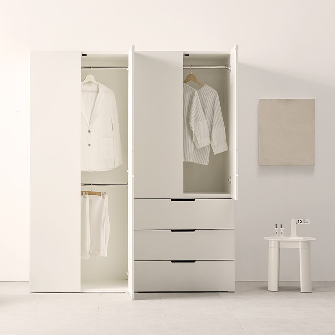 웰퍼니쳐 담우 2단 행거형 800 + 3단 서랍형 800 옷장 세트 방문설치, 크림 아이보리