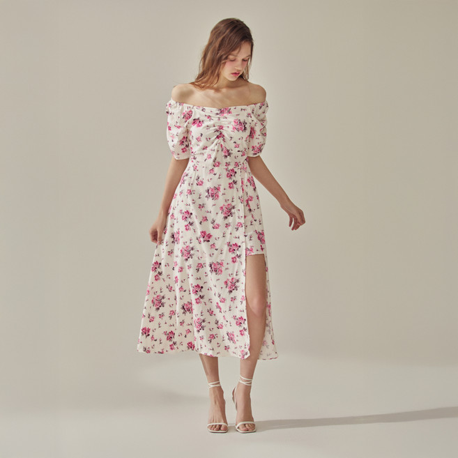 비키니밴더 여성용 르엔 플라워 셔링 롱원피스, Red