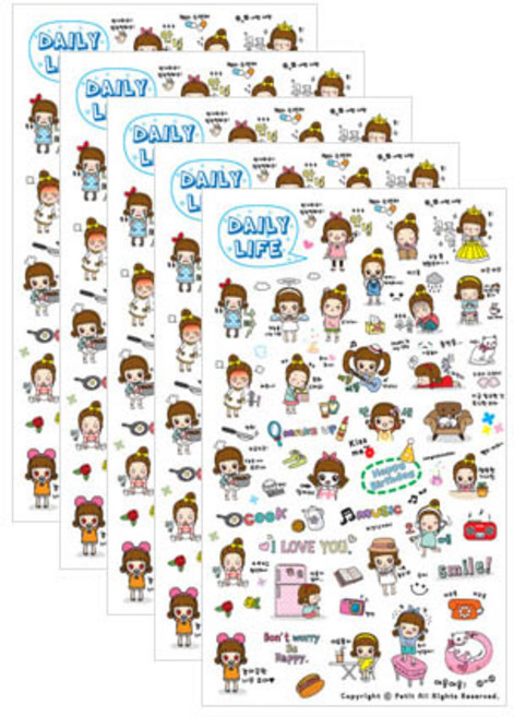 쁘띠팬시 감성소녀 데일리라이프 다이어리 스티커 DA5361, 혼합색상, 5개