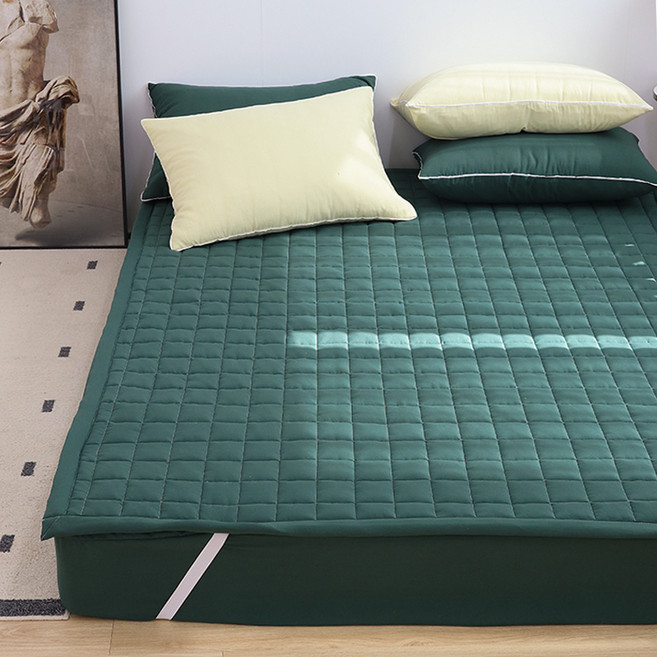 부드럽고 푹신한 워싱 고정밴드형 침대 패드, 그린