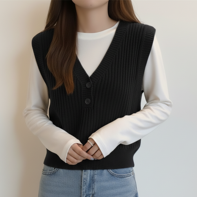 Marketpia 女性秋季鈕扣針織背心