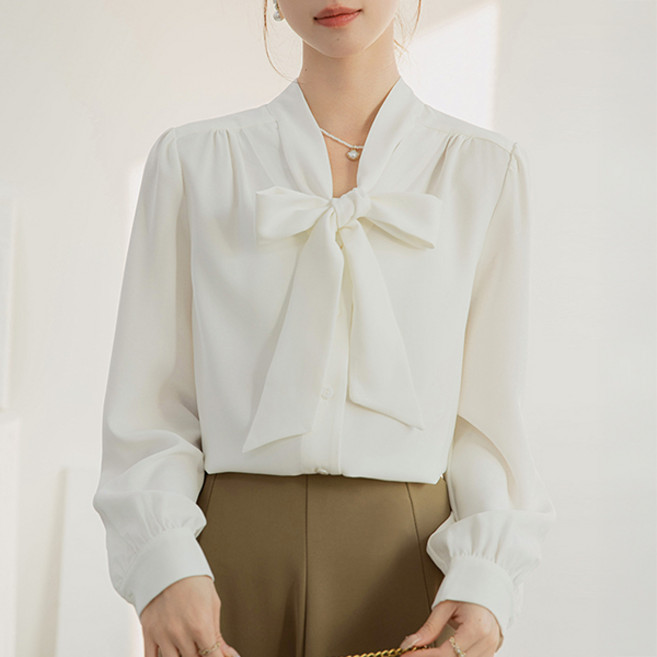포플러앤씨 여성용 듀런스 리본 블라우스 P25FBL073130