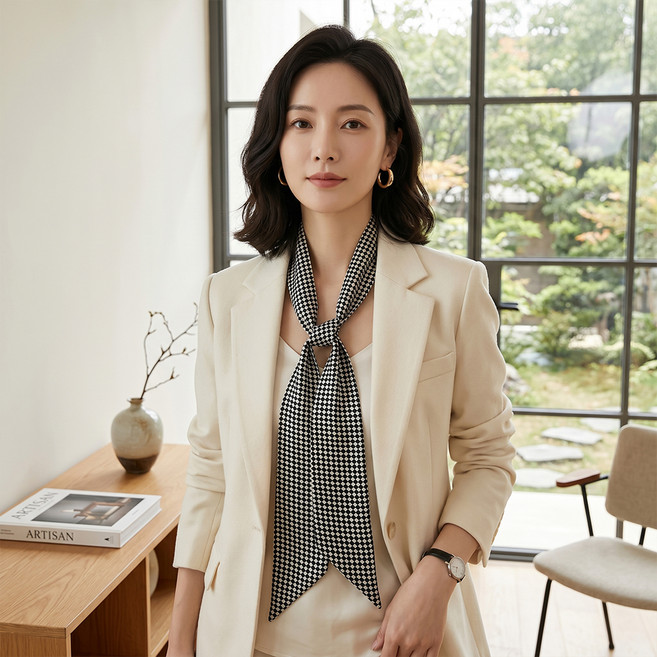 Moirbella 女性棋盤格休閒長絲巾 O264-0403
