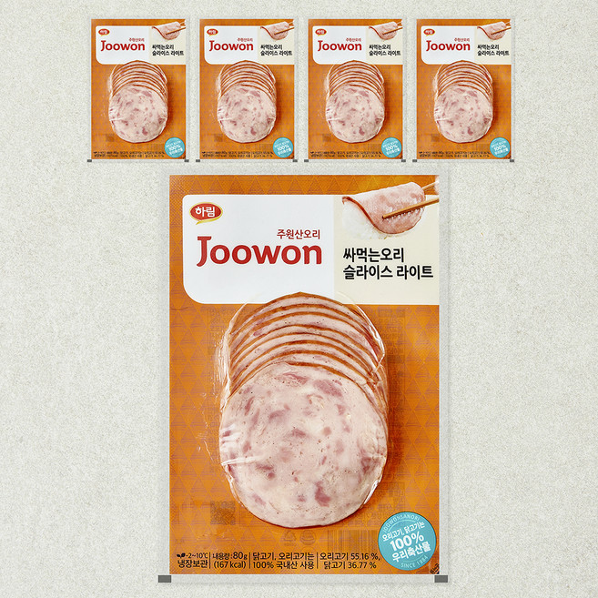 주원산오리 싸먹는오리 슬라이스 라이트, 80g, 6개