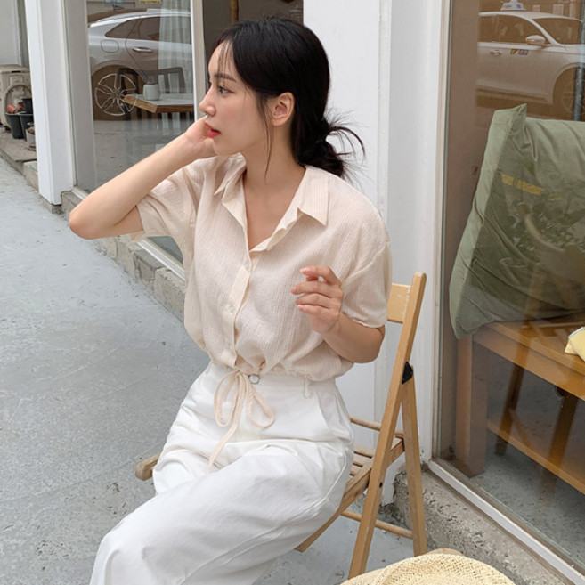envylook 女款Mellow抽繩短袖襯衫
