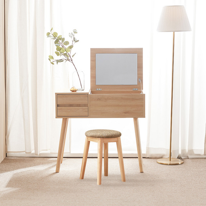파로마 오드리 수납화장대 + 원목쿠션스툴 방문설치, 오크 + 트위트브라운