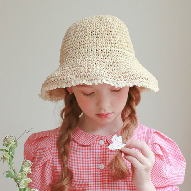 럭키밤비네 여아용 마가렛 라피아햇