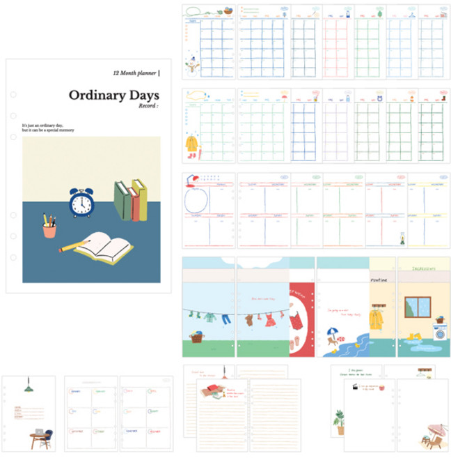 모노라이크 A5 오디너리 데이즈 6공 다이어리 리필 표지 앤 내지 만년형 Desk, 1세트