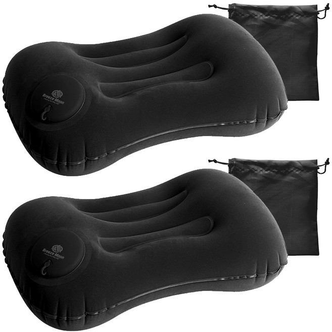 브리즈문 푸시푸시 휴대용 에어베개 2p + 보관 파우치 2p 세트, 블랙, 1세트