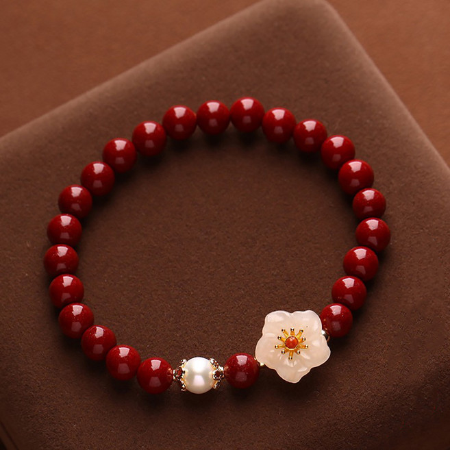 붓다베스트 액운막이 경면주사 복숭아 꽃 염주 팔찌