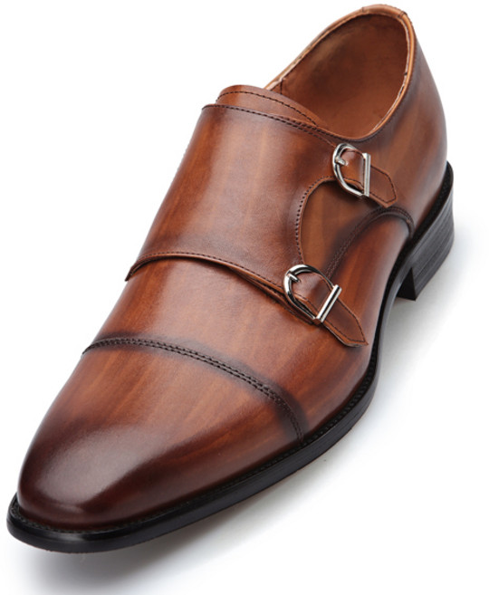 VONIN 天然牛皮仿舊拋光雙扣孟克鞋 KA002TBR