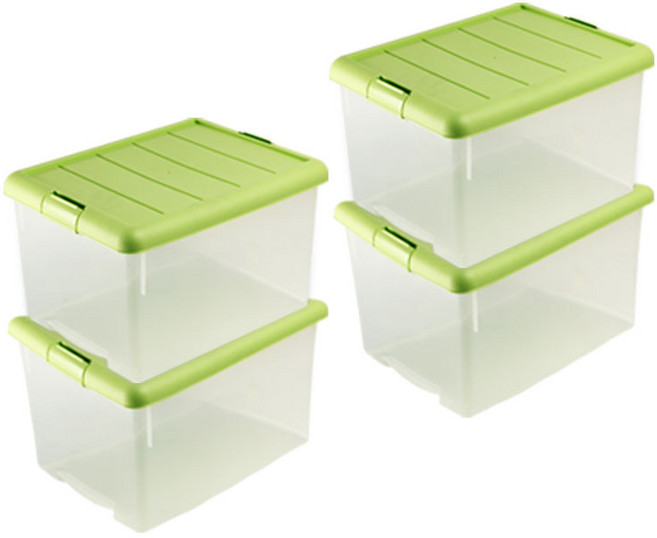 수납이야기 점보 리빙박스, 그린, 60L, 4개