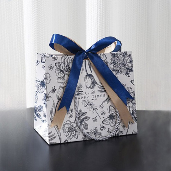 이홈베이킹 플라워 패턴 웨딩 답례품 선물 리본 종이 쇼핑백, 혼합색상, 10개