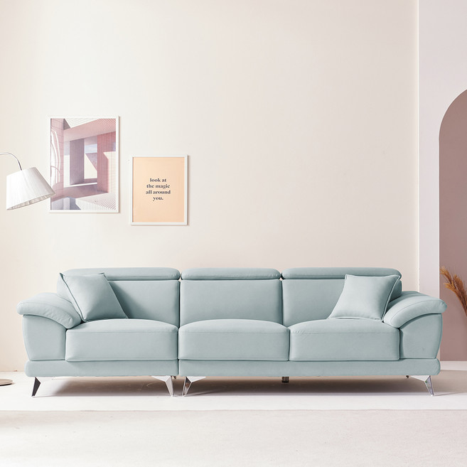 아로미가구 나디아 기능성 패브릭 4인용 소파 + 쿠션 2p 방문설치, 아이스블루