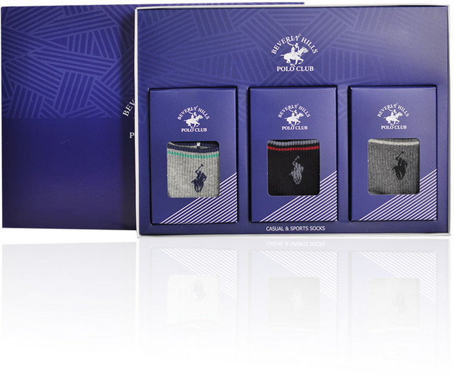 비버리힐스폴로클럽 남성용 캐쥬얼 말 로고 양말 선물세트 3족 세트