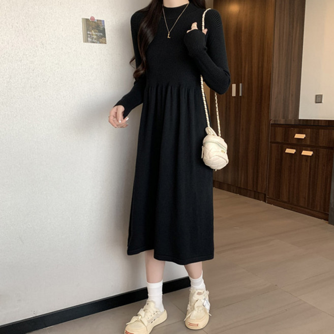 LUNA GIRL 女款Tarnoof半高領大尺碼連身裙 L26SPOPS011313, 黑色