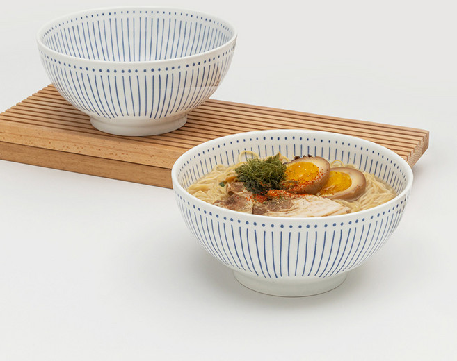MAISON OBJET Moru 日式風格陶瓷麵碗 2件組 蒲公英款, 丹波波 白色 + 藍色, 2個