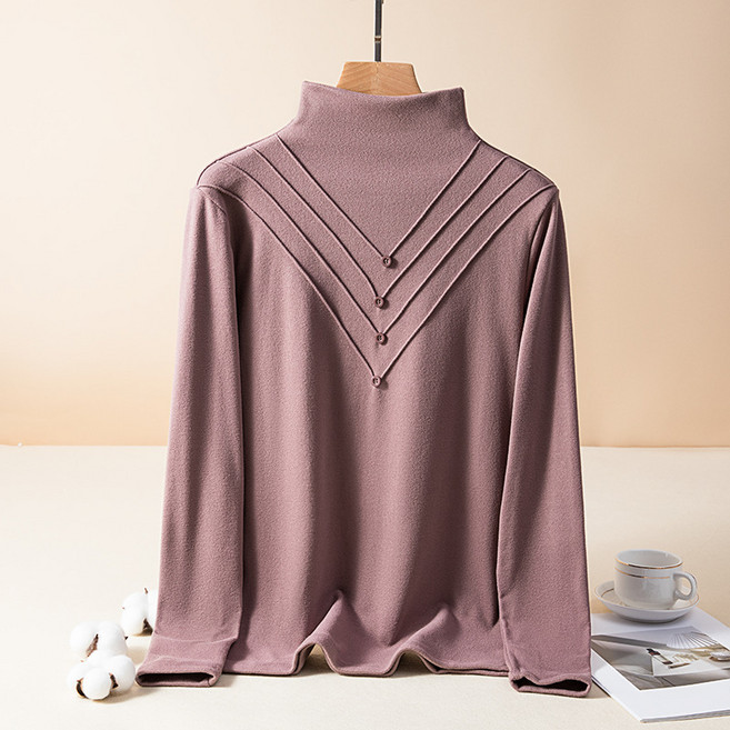 스타 줄가라 단추 하프 터틀넥 임부 목티셔츠