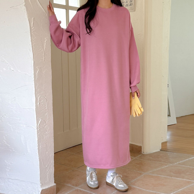 보리맘 기모 베이직 임산부 맨투맨 롱 원피스 a80