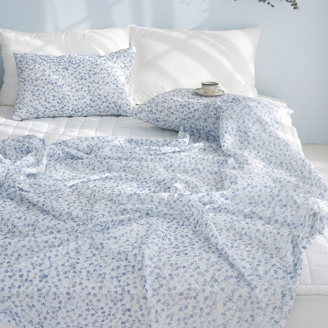 스코홈 눈꽃 냉감 시어서커 홑이불 + 베개커버 세트