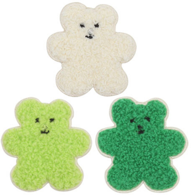 열접착식 봉제식 와펜 보슬이 젤리곰 3종 세트, 화이트 + 라이트그린 + 그린, 1세트
