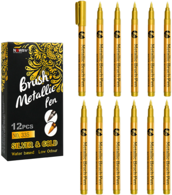 전문가용 메탈 브러쉬 마카펜 골드 12p, 1개, 1색