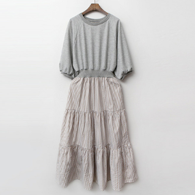 티탁 여성용 데일리 반팔 줄지 배색 플레어 스트라이프 세단 캉캉 투톤 원피스