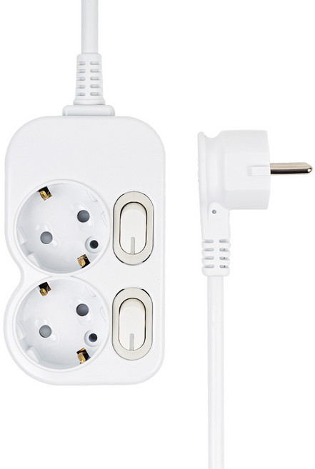 에코파워탭 국내 제조 슬림 개별 스위치 납작 멀티탭 2구 SMC-303P, 화이트, 1개, 1.5m