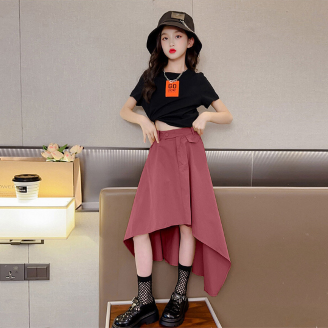 오렌지다몸 여아용 GO패치 반팔 언발치마 세트