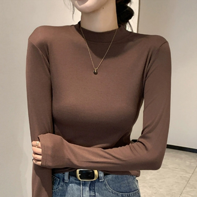 소니오 여성용 반폴라 모달 긴팔 티셔츠