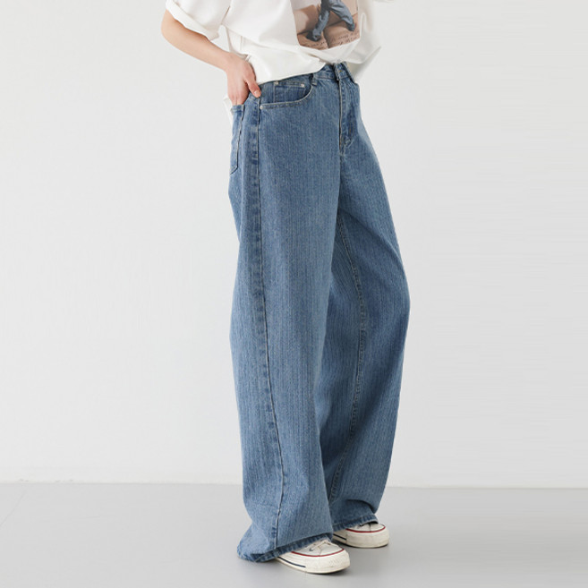 피핀 여성용 헤링본 스트라이프 와이드 데님 팬츠 711127