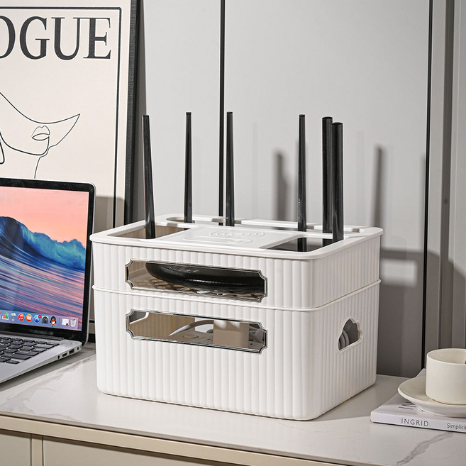 소하임 공유기 셋톱박스 정리함 2단, 화이트, 1개