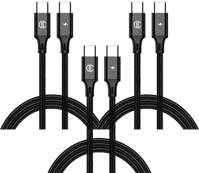 디씨네트워크 페브릭 C타입-C타입 PD 60W 고속충전케이블, 2m, BLACK, 3개