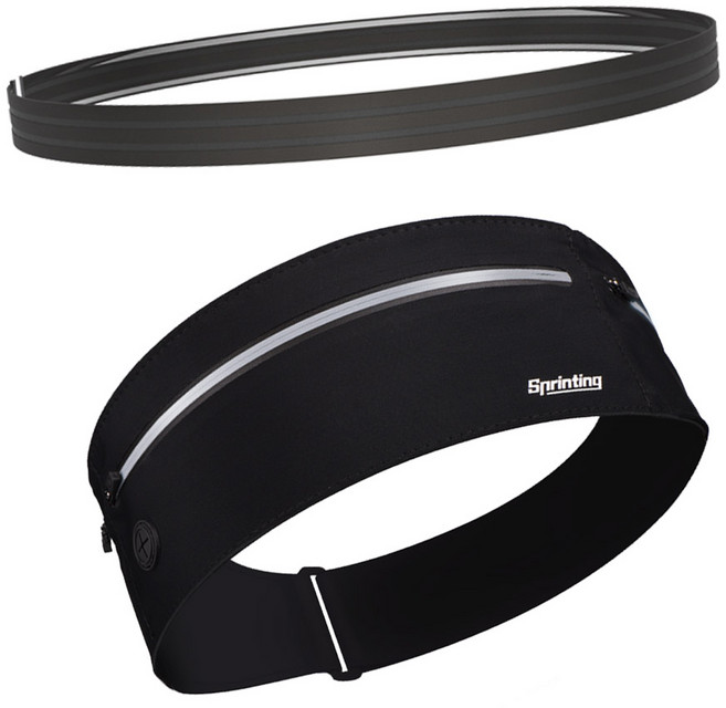 스프린팅 슬림 헤어밴드 1.8cm + 3포켓 러닝벨트, 블랙(헤어밴드, 러닝벨트), 1개