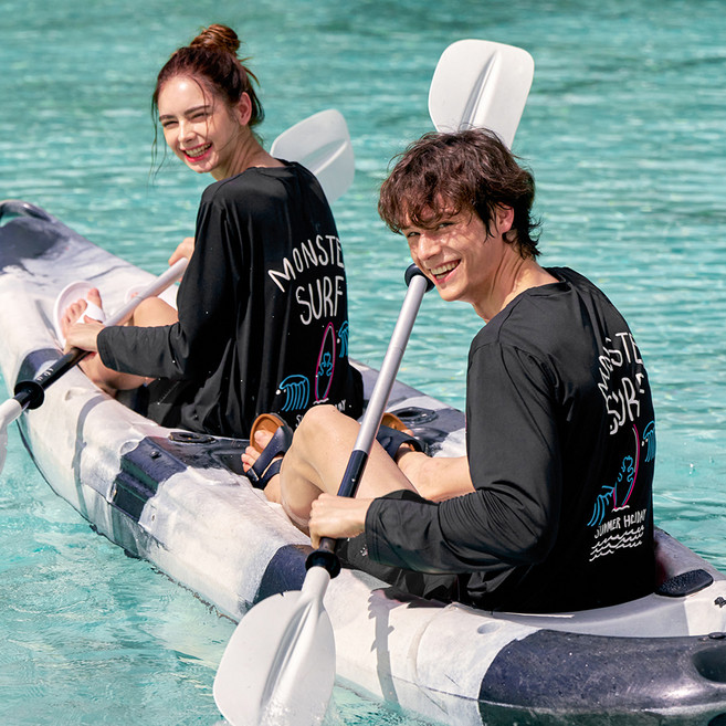 블랙몬스터핏 몬스터서핑 긴팔 래쉬가드 + 비치팬츠 세트