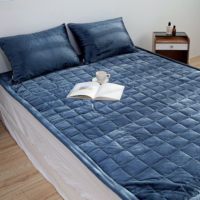 루시드슬립 윈터테일 겨울 극세사 고정밴딩 침대패드, 웨일 블루