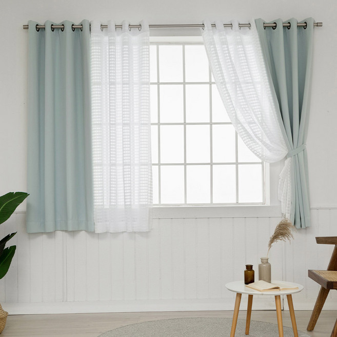 까르데코 디망쉬 암막 창문커튼 2p + 코코체크 레이스 창문커튼 2p + 커튼끈 4p 세트