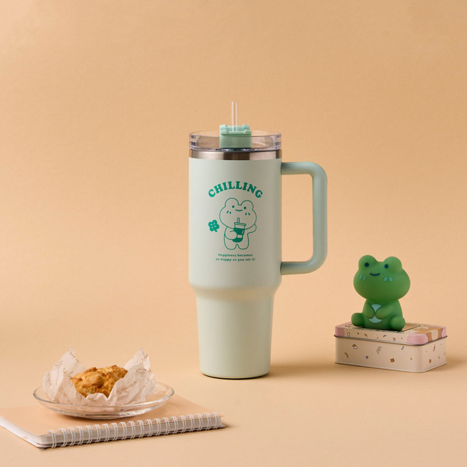 버터 큐티뽀짝 레이니 스테인리스 빅텀블러, 그린 + 민트, 1개, 1.15L