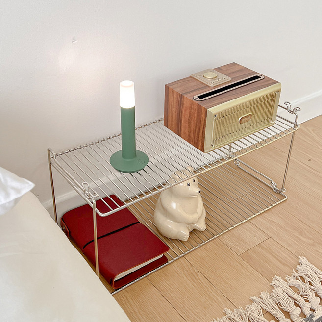 리빙해피 블록 인테리어 정리 선반 + 바닥판, 실버, 2단