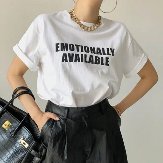 메이첼 여성용 통기성 코튼 레터링 심플 티셔츠 10431