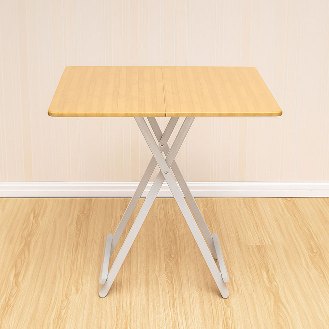 가구느낌 철제 홈 접이식 정사각 테이블, 네추럴화이트, 4인용