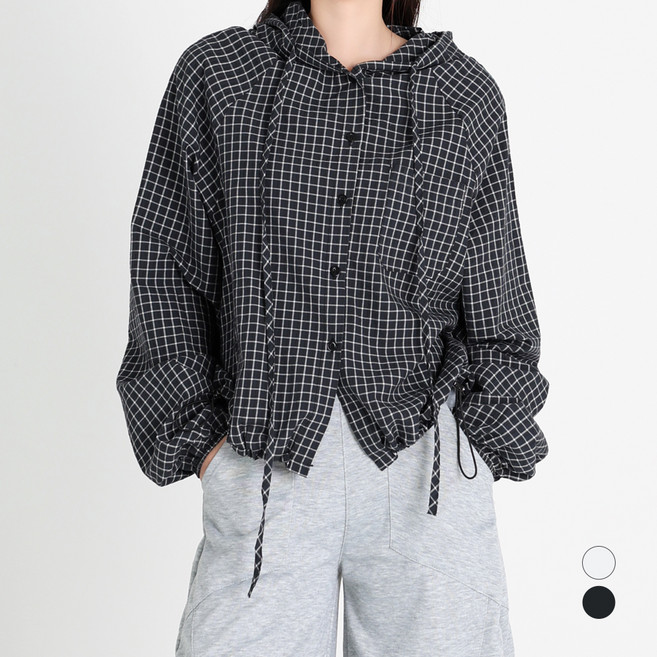 닷이프 여성용 체크 후드 버튼 셔츠 T26SS1-A2578