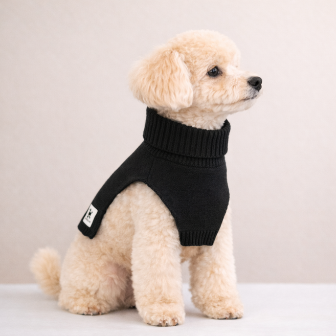 그루밍댕이 반려동물 커프 니트 페이크 폴라 케이프, 블랙 Black, 1개