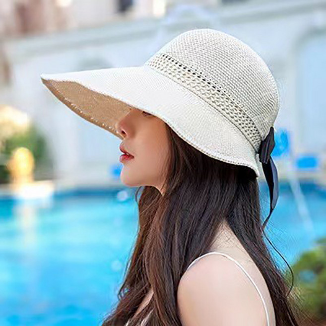 라라티나 여성용 디센 돌돌이 접이식 와이드챙 여행 휴양지 썬햇