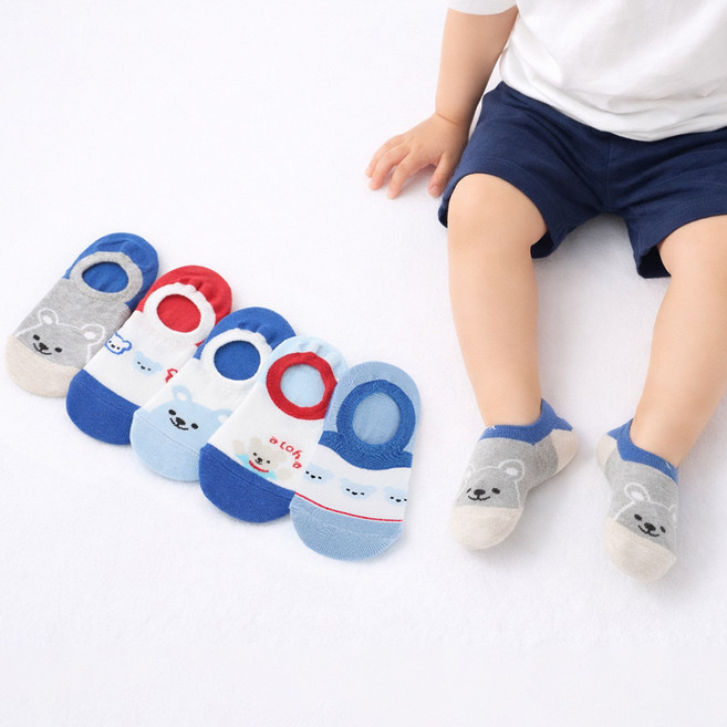 엔젤테디 아동용 미끄럼방지 썸머베어 갓성비 덧신 5족 세트