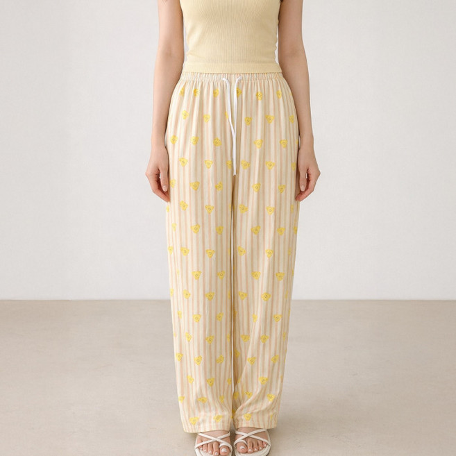 Lalaon 女款起司條紋鬆緊帶長睡褲 26TSP3739