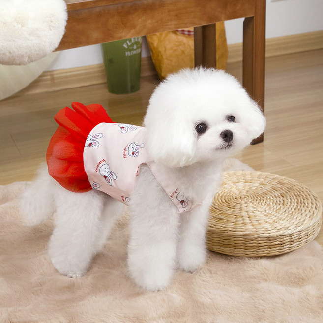 파스텔펫 반려동물 애니멀 패턴 원피스, 레드, 1개