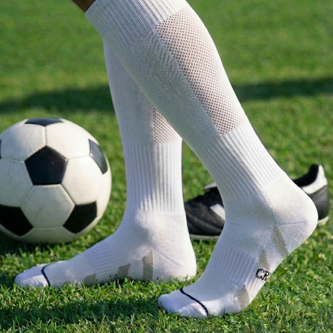 크로커다일 스포츠 기능성 드라이쿨 논슬립 축구양말 CD399, 화이트, 2개