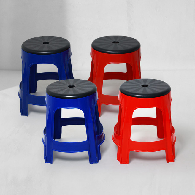 KSY 플라스틱 간이 회전 의자 2종, 블루 + 레드, 4개